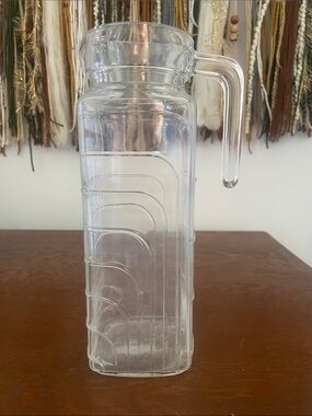 Glass Pitcher with Handle -patterned vintage